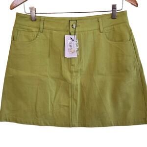 NWT DENIM GREEN HEART POCKET MINI SKIRT